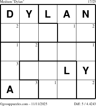 The grouppuzzles.com Medium Dylan puzzle for Tuesday November 11, 2025 with the first 3 steps marked