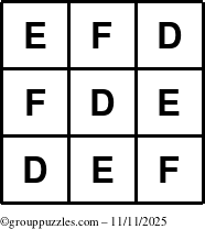 The grouppuzzles.com Answer grid for the TicTac-DEF puzzle for Tuesday November 11, 2025