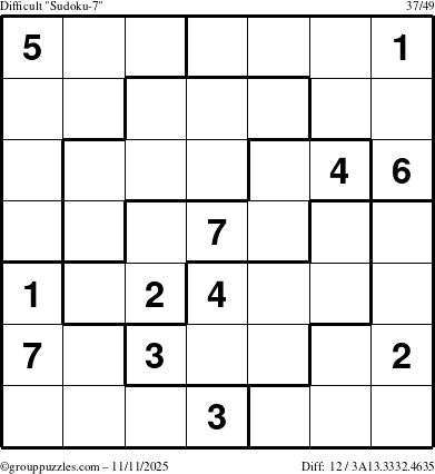 The grouppuzzles.com Difficult Sudoku-7 puzzle for Tuesday November 11, 2025
