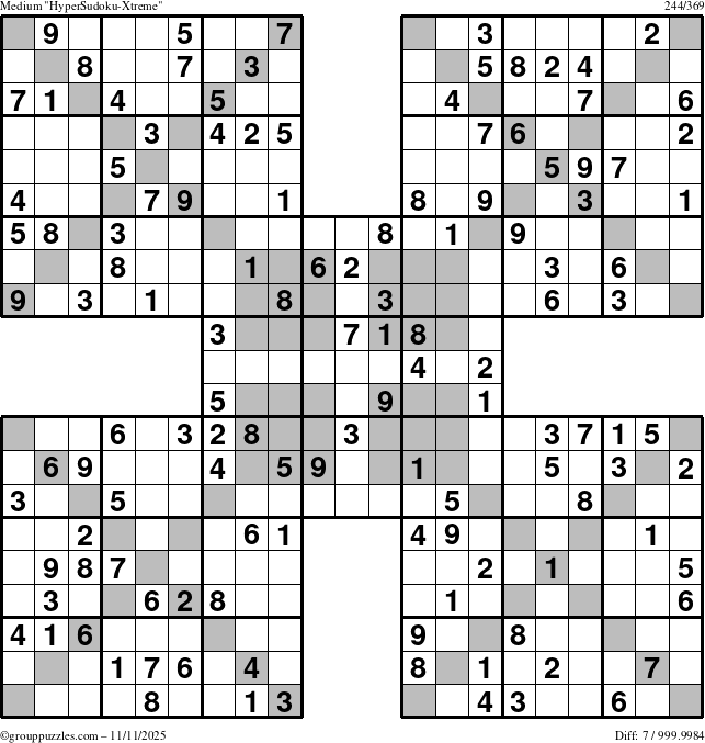 The grouppuzzles.com Medium HyperSudoku-Xtreme puzzle for Tuesday November 11, 2025