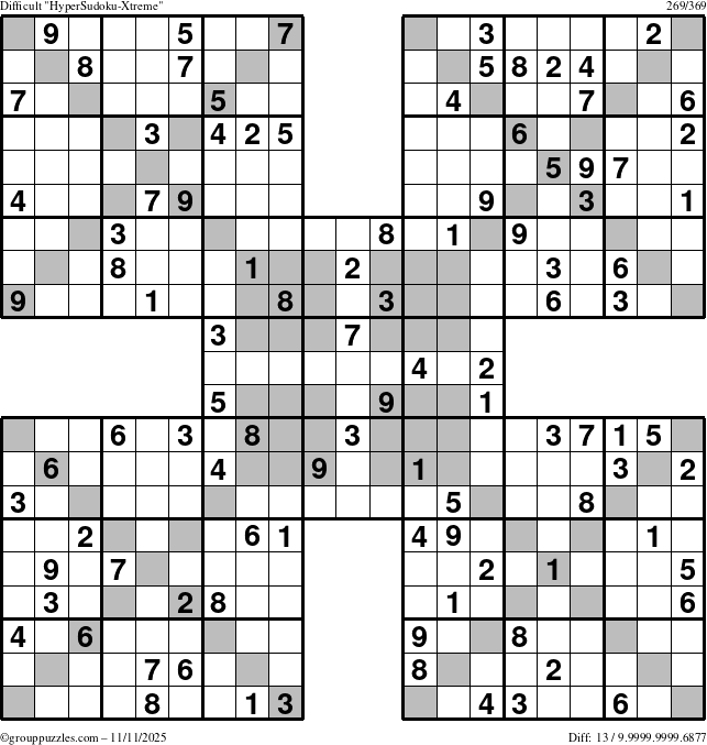 The grouppuzzles.com Difficult HyperSudoku-Xtreme puzzle for Tuesday November 11, 2025