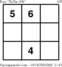 The grouppuzzles.com Easy TicTac-456 puzzle for Friday October 16, 2026