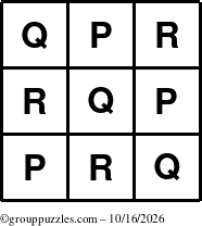 The grouppuzzles.com Answer grid for the TicTac-PQR puzzle for Friday October 16, 2026