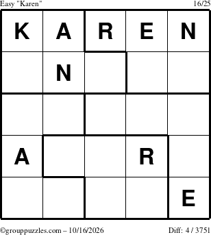 The grouppuzzles.com Easy Karen puzzle for Friday October 16, 2026