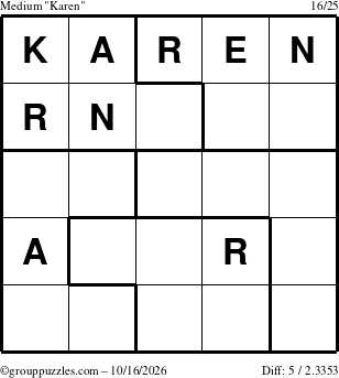 The grouppuzzles.com Medium Karen puzzle for Friday October 16, 2026