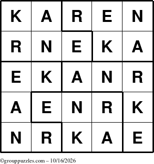 The grouppuzzles.com Answer grid for the Karen puzzle for Friday October 16, 2026