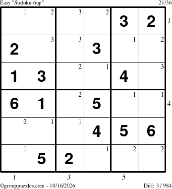 The grouppuzzles.com Easy Sudoku-6up puzzle for Friday October 16, 2026 with all 3 steps marked