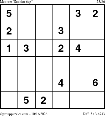 The grouppuzzles.com Medium Sudoku-6up puzzle for Friday October 16, 2026