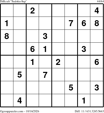 The grouppuzzles.com Difficult Sudoku-8up puzzle for Friday October 16, 2026