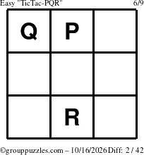 The grouppuzzles.com Easy TicTac-PQR puzzle for Friday October 16, 2026