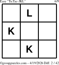 The grouppuzzles.com Easy TicTac-JKL puzzle for Sunday April 19, 2026