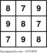 The grouppuzzles.com Answer grid for the TicTac-789 puzzle for Sunday April 19, 2026