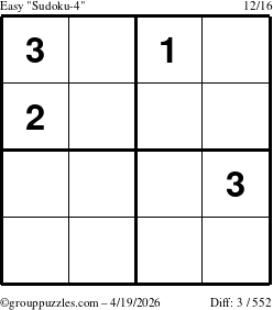 The grouppuzzles.com Easy Sudoku-4 puzzle for Sunday April 19, 2026