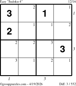 The grouppuzzles.com Easy Sudoku-4 puzzle for Sunday April 19, 2026 with all 3 steps marked