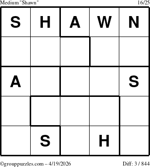 The grouppuzzles.com Medium Shawn puzzle for Sunday April 19, 2026