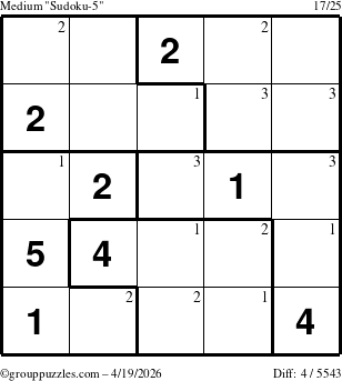 The grouppuzzles.com Medium Sudoku-5 puzzle for Sunday April 19, 2026 with the first 3 steps marked