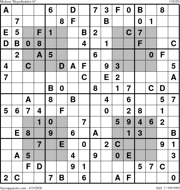 The grouppuzzles.com Medium HyperSudoku-16 puzzle for Sunday April 19, 2026