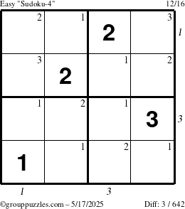 The grouppuzzles.com Easy Sudoku-4 puzzle for Saturday May 17, 2025 with all 3 steps marked