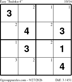 The grouppuzzles.com Easy Sudoku-4 puzzle for Sunday September 27, 2026 with the first 3 steps marked
