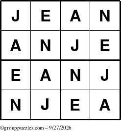 The grouppuzzles.com Answer grid for the Jean puzzle for Sunday September 27, 2026