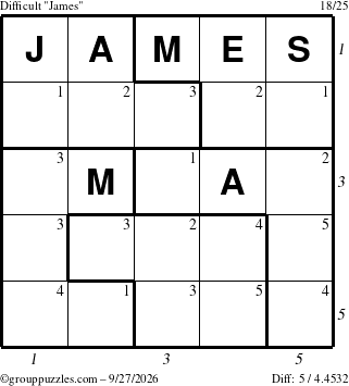 The grouppuzzles.com Difficult James puzzle for Sunday September 27, 2026 with all 5 steps marked