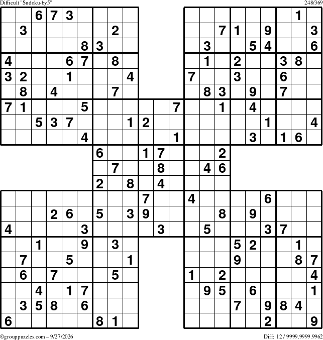 The grouppuzzles.com Difficult Sudoku-by5 puzzle for Sunday September 27, 2026
