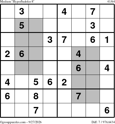 The grouppuzzles.com Medium HyperSudoku-8 puzzle for Sunday September 27, 2026