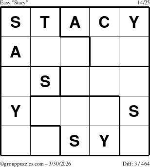 The grouppuzzles.com Easy Stacy puzzle for Monday March 30, 2026