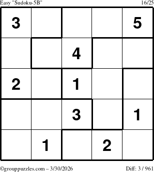 The grouppuzzles.com Easy Sudoku-5B puzzle for Monday March 30, 2026