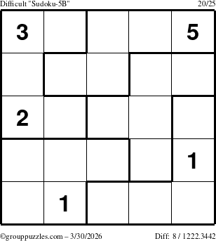 The grouppuzzles.com Difficult Sudoku-5B puzzle for Monday March 30, 2026