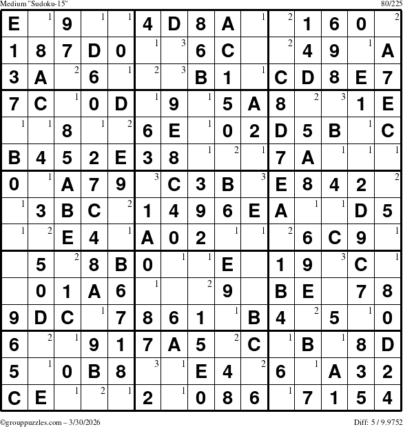 The grouppuzzles.com Medium Sudoku-15 puzzle for Monday March 30, 2026 with the first 3 steps marked