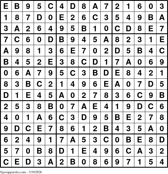 The grouppuzzles.com Answer grid for the Sudoku-15 puzzle for Monday March 30, 2026
