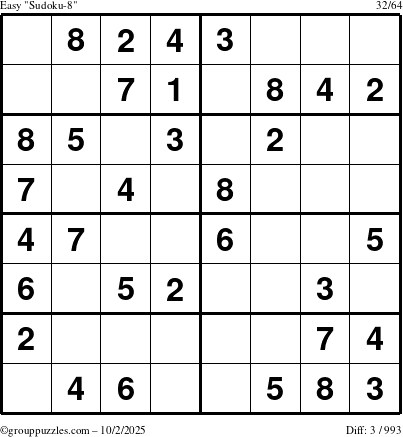 The grouppuzzles.com Easy Sudoku-8 puzzle for Thursday October 2, 2025