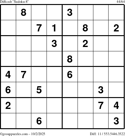 The grouppuzzles.com Difficult Sudoku-8 puzzle for Thursday October 2, 2025