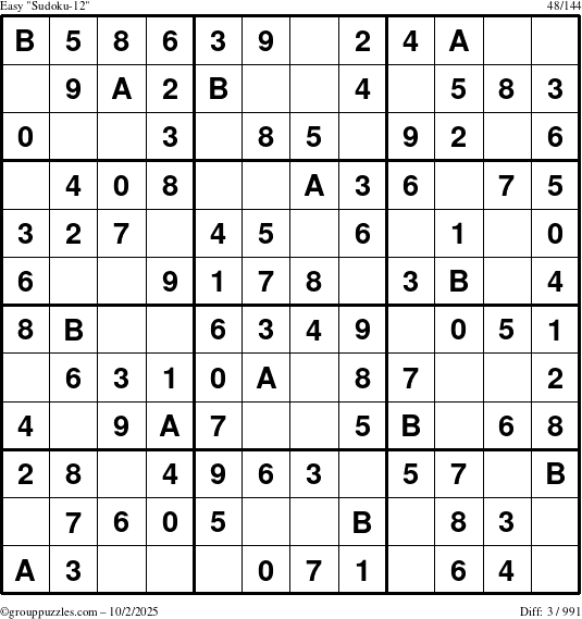 The grouppuzzles.com Easy Sudoku-12 puzzle for Thursday October 2, 2025