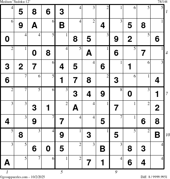 The grouppuzzles.com Medium Sudoku-12 puzzle for Thursday October 2, 2025 with all 8 steps marked