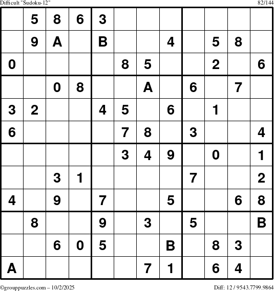 The grouppuzzles.com Difficult Sudoku-12 puzzle for Thursday October 2, 2025