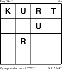 The grouppuzzles.com Easy Kurt puzzle for Monday September 7, 2026