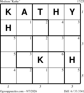 The grouppuzzles.com Medium Kathy puzzle for Monday September 7, 2026, suitable for printing, with all 6 steps marked