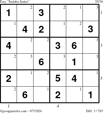 The grouppuzzles.com Easy Sudoku-Junior puzzle for Monday September 7, 2026 with all 3 steps marked
