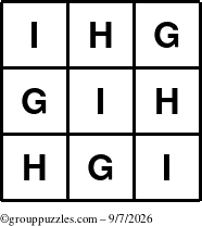 The grouppuzzles.com Answer grid for the TicTac-GHI puzzle for Monday September 7, 2026