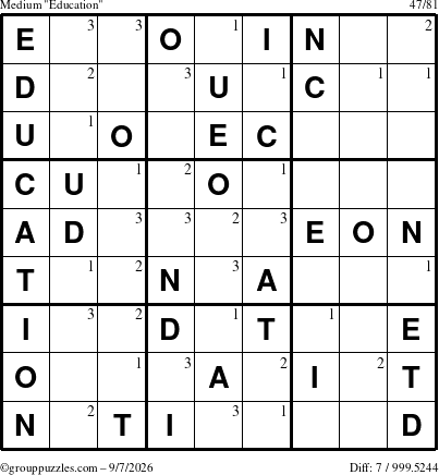 The grouppuzzles.com Medium Education-c1 puzzle for Monday September 7, 2026 with the first 3 steps marked