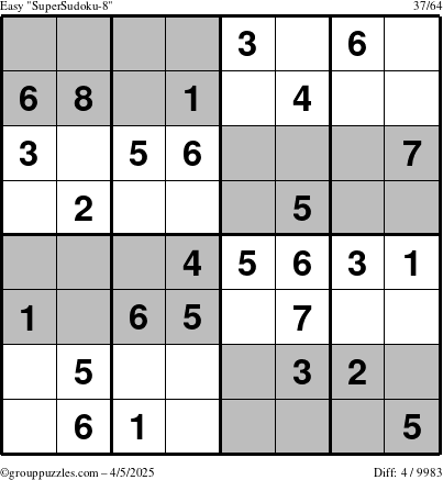 The grouppuzzles.com Easy SuperSudoku-8 puzzle for Saturday April 5, 2025