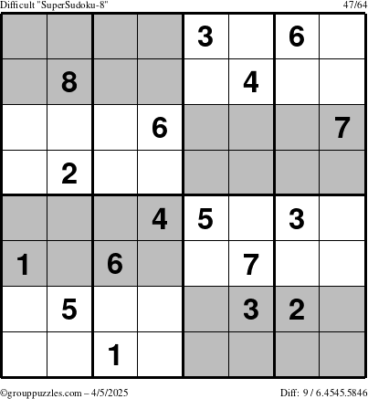 The grouppuzzles.com Difficult SuperSudoku-8 puzzle for Saturday April 5, 2025