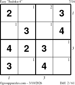 The grouppuzzles.com Easy Sudoku-4 puzzle for Tuesday March 10, 2026 with all 2 steps marked