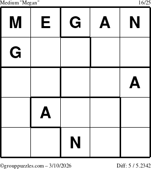 The grouppuzzles.com Medium Megan puzzle for Tuesday March 10, 2026