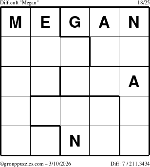 The grouppuzzles.com Difficult Megan puzzle for Tuesday March 10, 2026