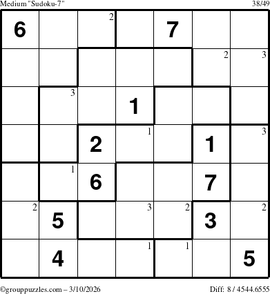The grouppuzzles.com Medium Sudoku-7 puzzle for Tuesday March 10, 2026 with the first 3 steps marked