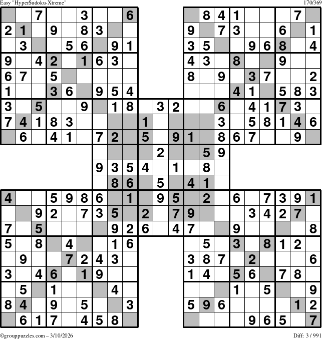 The grouppuzzles.com Easy HyperSudoku-Xtreme puzzle for Tuesday March 10, 2026