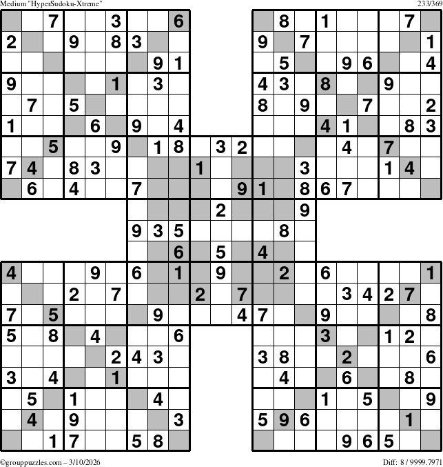 The grouppuzzles.com Medium HyperSudoku-Xtreme puzzle for Tuesday March 10, 2026